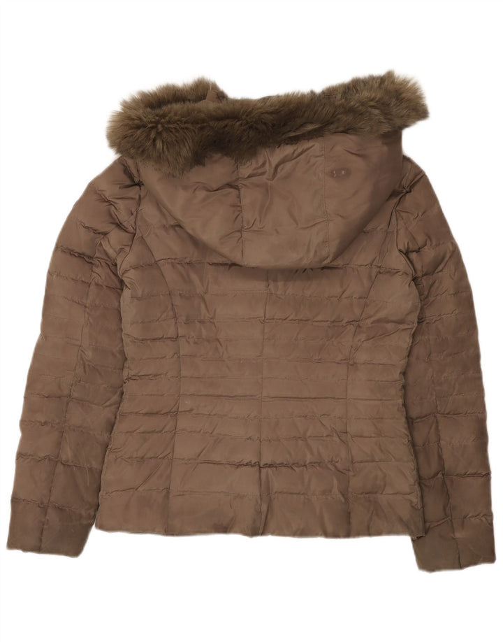 ARMANI JEANS Womens Hooded Padded Jacket IT 40 Small Brown Polyester