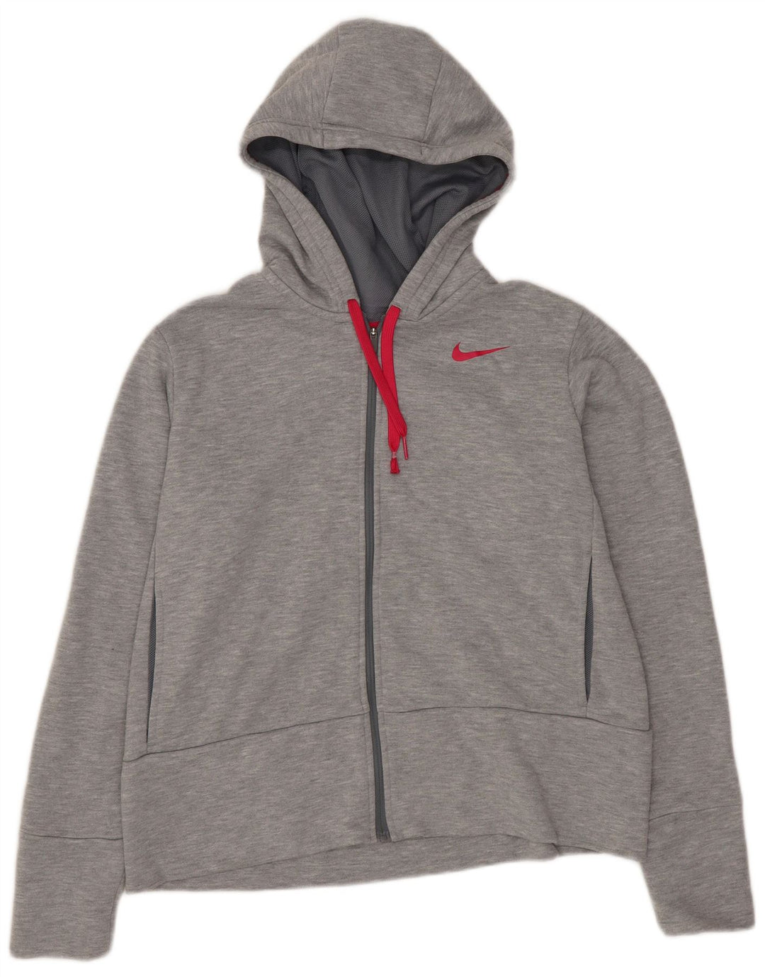 Nike Womens Dri Fit Oversized Zip Hoodie Sweater UK 10 Small Grey Polyester