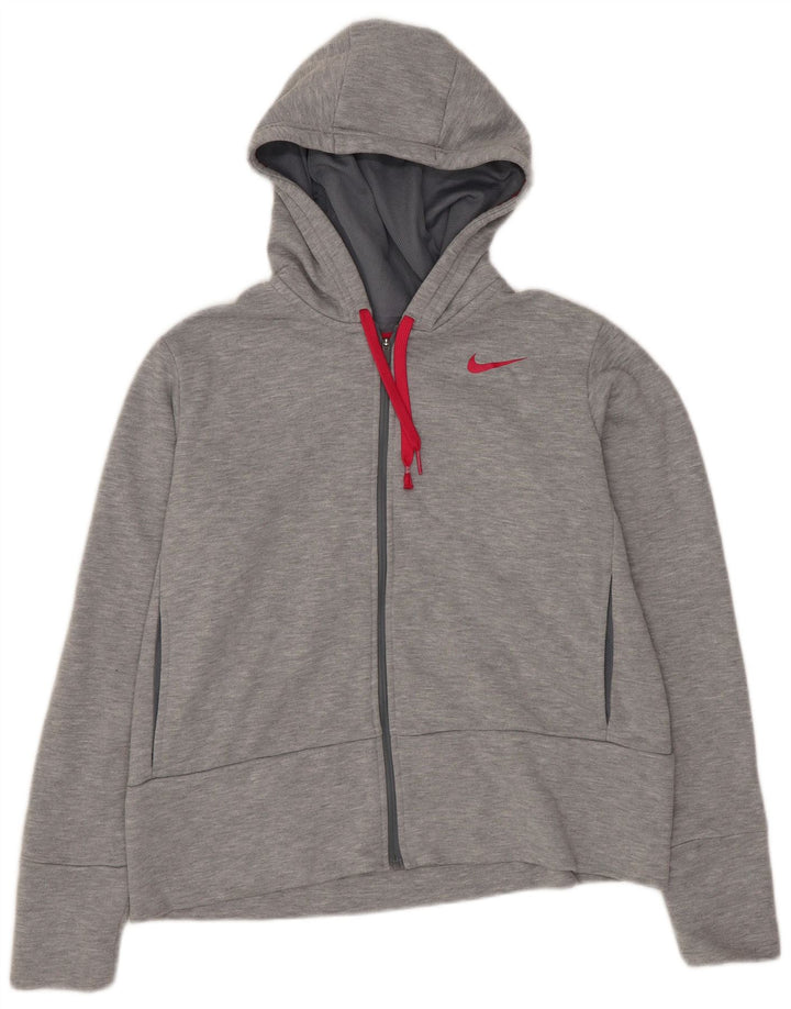 Nike Womens Dri Fit Oversized Zip Hoodie Sweater UK 10 Small Grey Polyester