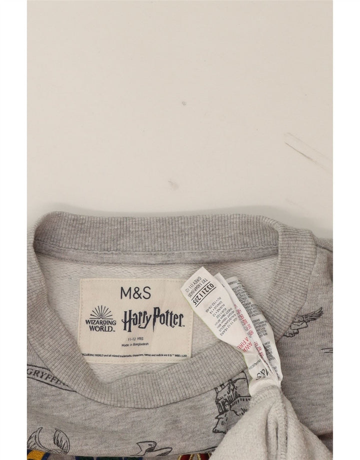 MARKS & SPENCER Boys Graphic Sweatshirt Jumper 11-12 Years Grey Cotton Vintage Marks & Spencer and Second-Hand Marks & Spencer from Messina Hembry 