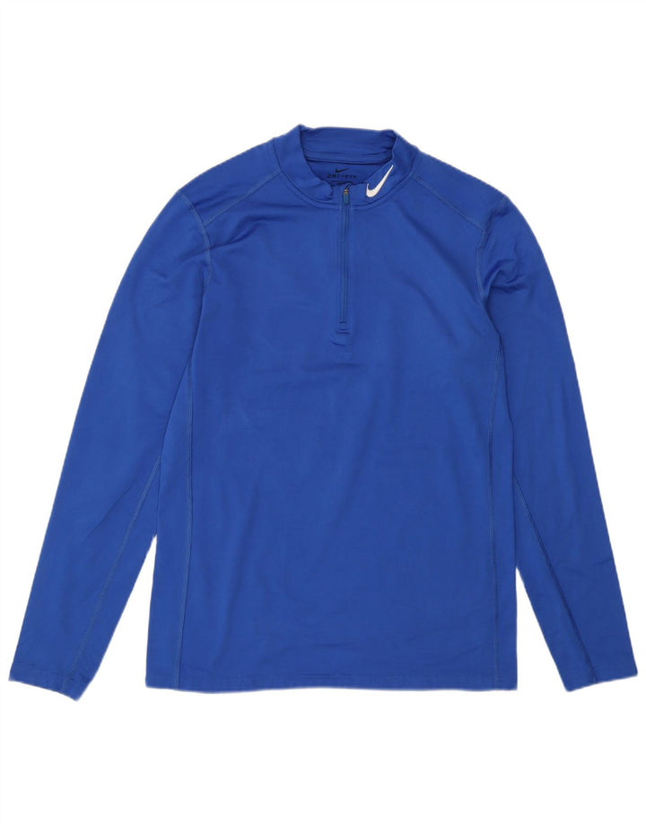 NIKE Mens Dri Fit Zip Neck Pullover Tracksuit Top Medium Blue Polyester