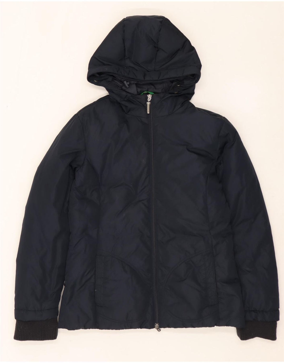 BENETTON Veste matelassée à capuche pour femme UK 14 Bleu marine moyen