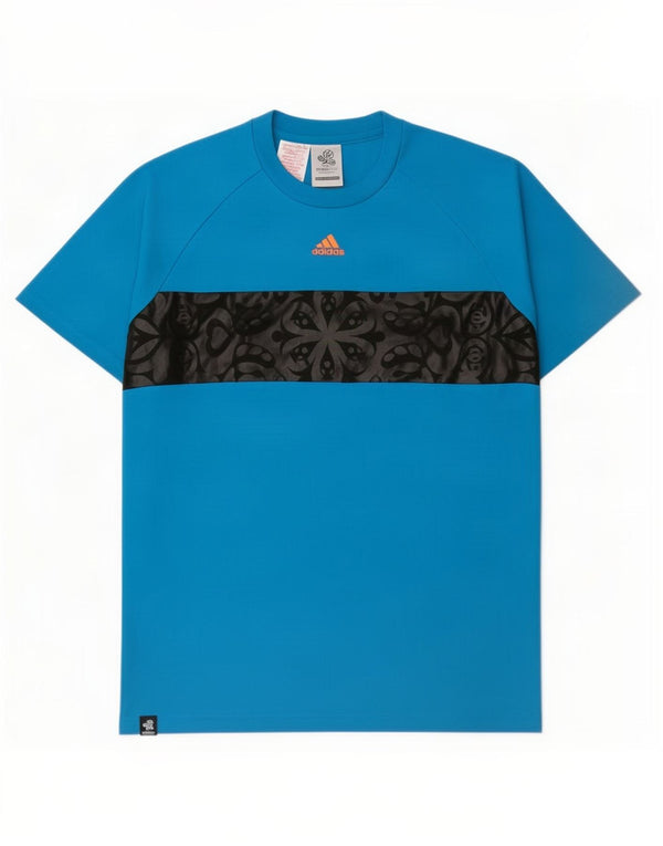 Adidas Boys Graphic T-Shirt Top 15-16 Years Blue Colourblock Polyester