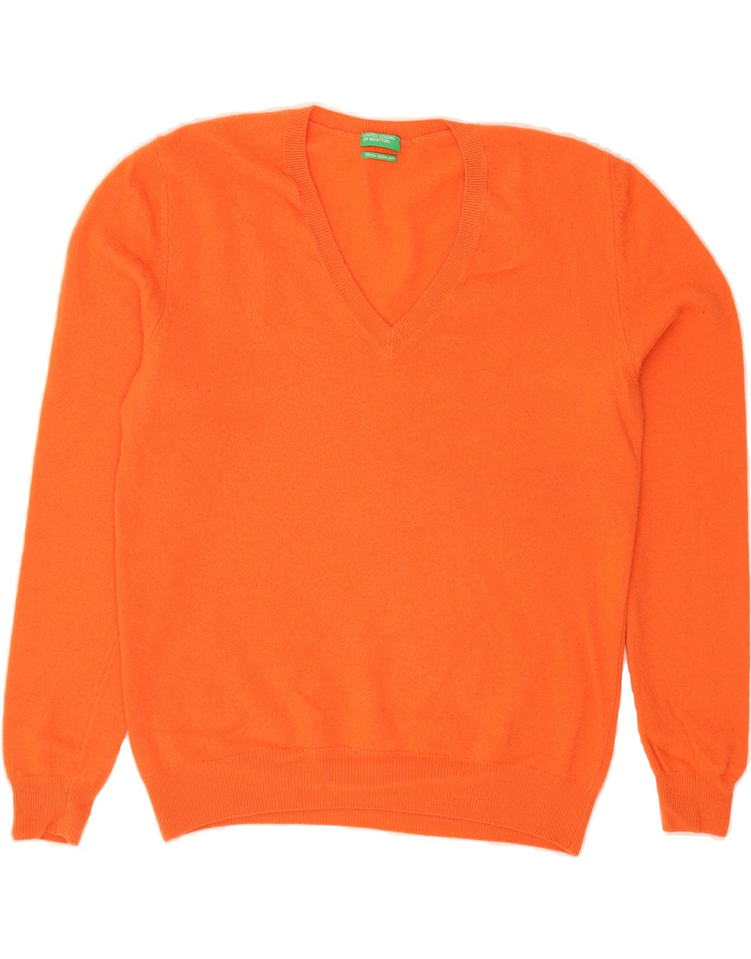 BENETTON Womens V-Neck Jumper Sweater UK 14 Medium Orange Vintage Benetton and Second-Hand Benetton from Messina Hembry 