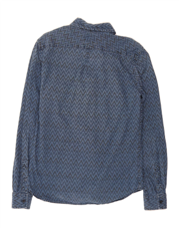 SCOTCH & SODA Mens Denim Shirt Medium Navy Blue Chevron Cotton Vintage Scotch & Soda and Second-Hand Scotch & Soda from Messina Hembry 