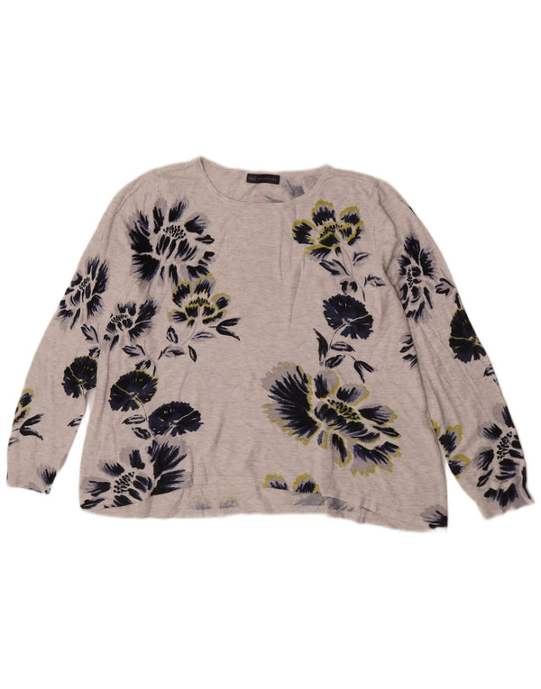Marks & Spencer Damski top z długim rękawem, UK 18 XL, szara wiskoza w kwiaty