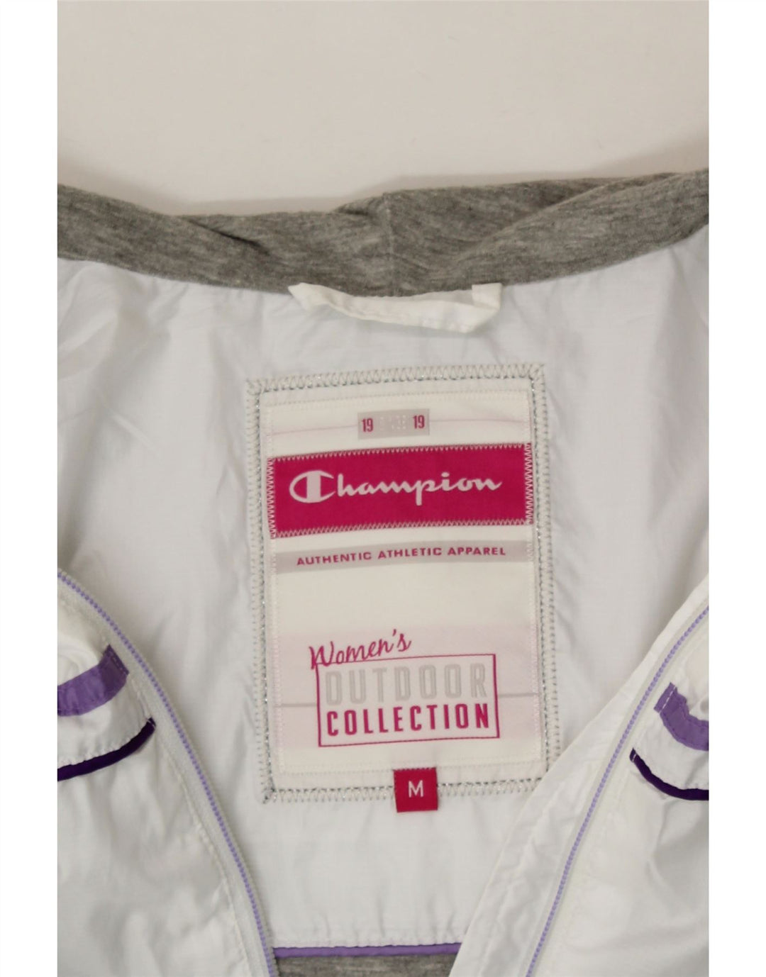 CHAMPION Womens Hooded Rain Jacket UK 14 Medium White Polyester Vintage Champion and Second-Hand Champion from Messina Hembry 