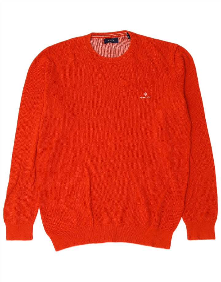 Gant Mens Crew Neck Jumper Sweater Large Orange Cotton