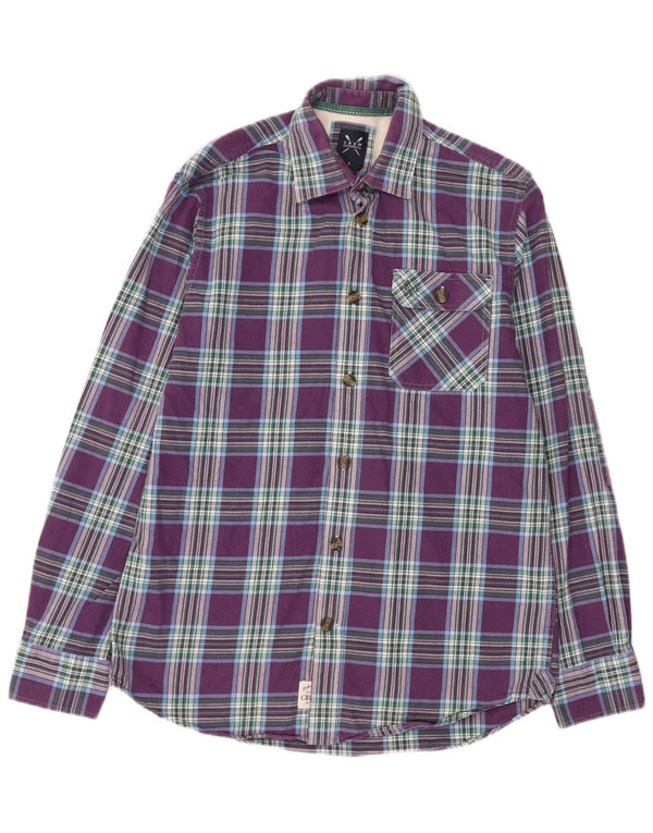 Crew Clothing Mens Classic Fit Flannel Shirt Small Purple Plaid Cotton