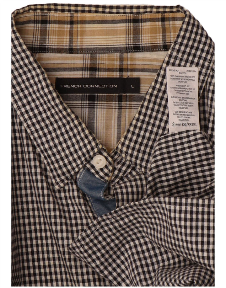 FRENCH CONNECTION Mens Shirt Large Black Gingham Cotton
