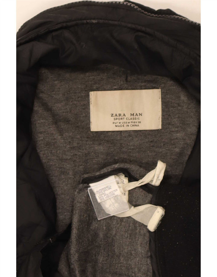 Zara Hombre Cazadora Bomber Con Capucha UK 38 Medium Nylon Negro