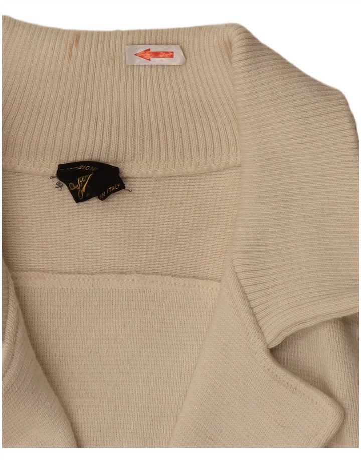 VINTAGE Mens Cardigan Sweater Medium White Colourblock Wool