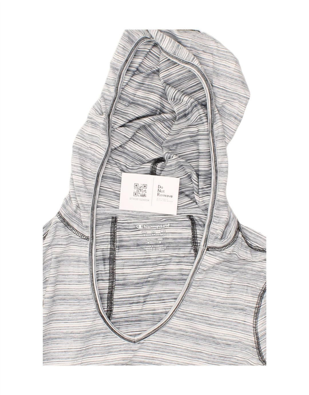CHAMPION Womens Hoodie Jumper UK 14 Medium Grey Striped Polyester Vintage Champion and Second-Hand Champion from Messina Hembry 