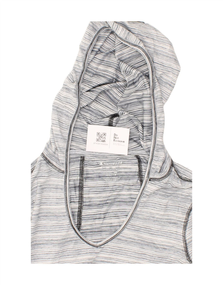 CHAMPION Womens Hoodie Jumper UK 14 Medium Grey Striped Polyester Vintage Champion and Second-Hand Champion from Messina Hembry 