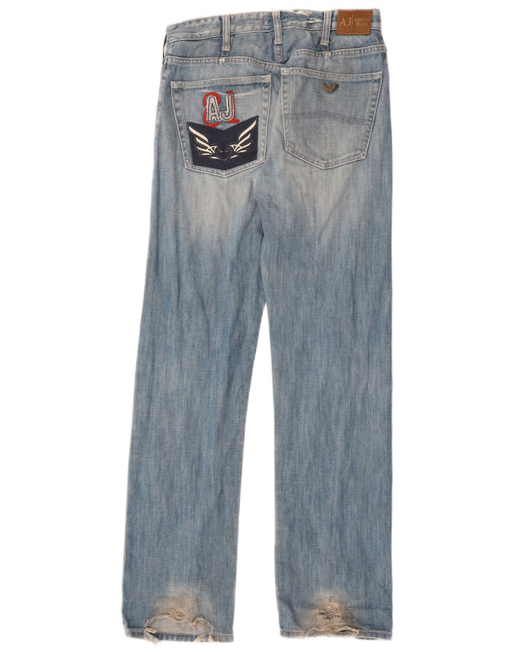 ARMANI Mens Graphic Distressed Straight Jeans W29 L31 Blue