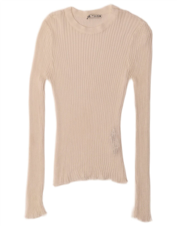 Zara Womens Top Long Sleeve UK 8 Small White Viscose