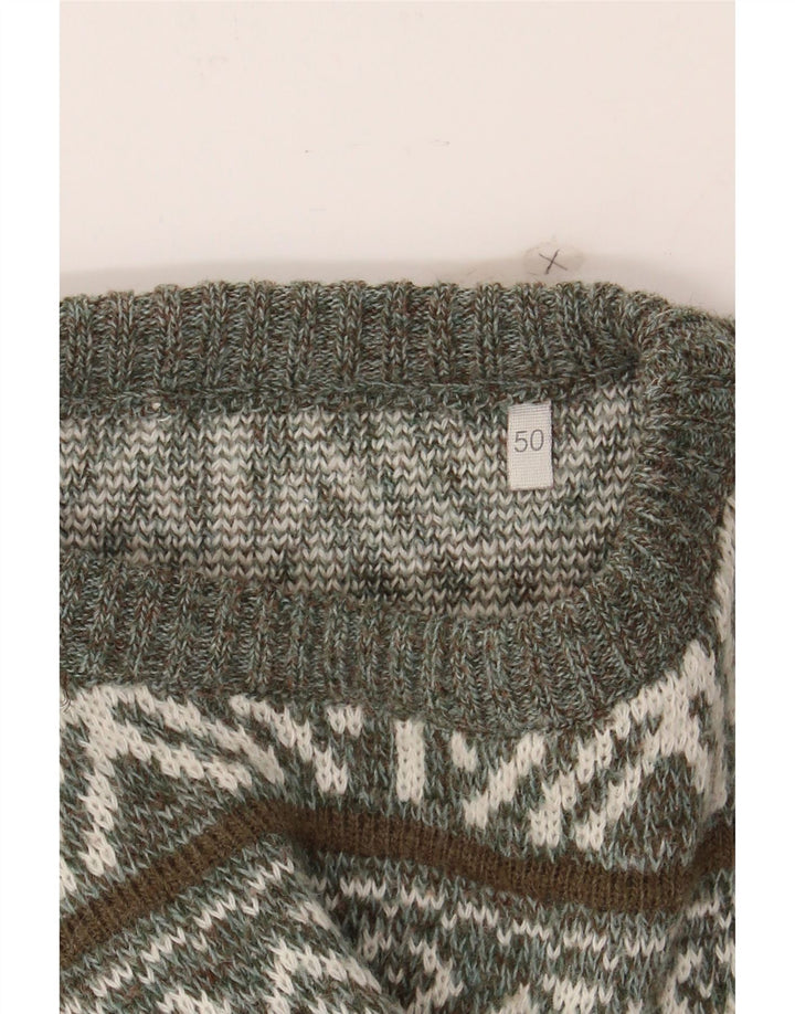 VINTAGE Mens Crew Neck Jumper Sweater IT 50 Medium Grey Fair Isle Vintage Vintage and Second-Hand Vintage from Messina Hembry 