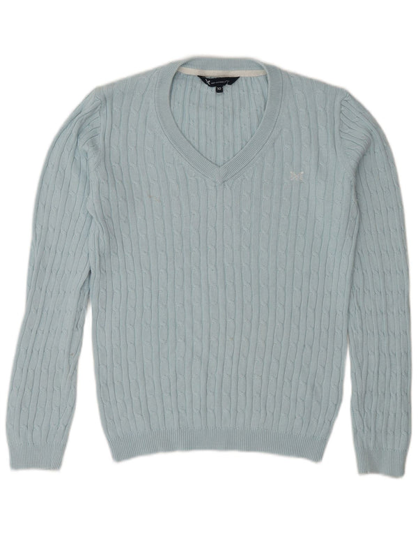 Crew Clothing Womens V-Neck Jumper Sweater UK 10 Small Blue Cotton