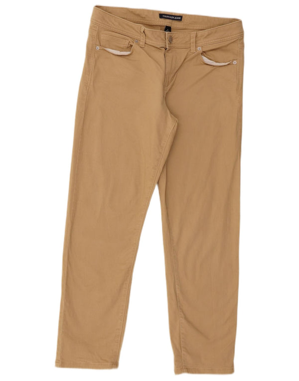 Calvin Klein Womens Slim Casual Trousers US 10 Large W32 L26 Beige Cotton