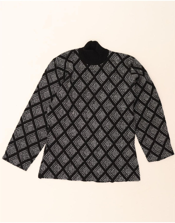MANNA Womens Turtle Neck Jumper Sweater UK 12 Medium Black Argyle/Diamond Vintage Manna and Second-Hand Manna from Messina Hembry 