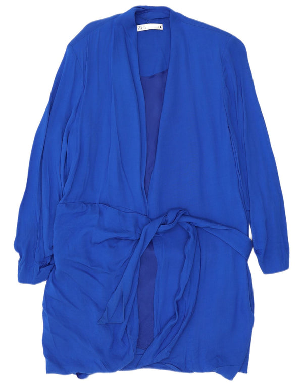 Zara Womens Longline Cardigan Top UK 20 2XL Blue Viscose