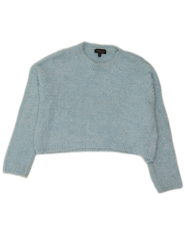 Topshop Női Crop Crew Neck Pulóver UK 12 Közepes kék poliészter