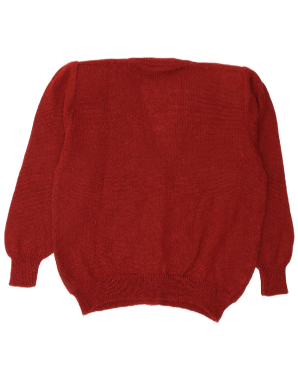 Vintage Damen Cardigan Pullover IT 50 XL Burgund Blumen Mohair