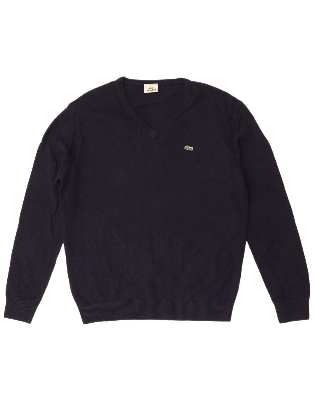 Lacoste Mens V-Neck Jumper Sweater Size 5 Large Navy Blue Wool