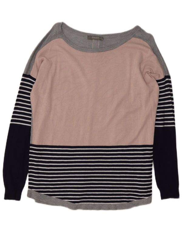 Oasis Dame Boat Neck Jumper Sweater UK 14 Medium Flerfarvet Stribet