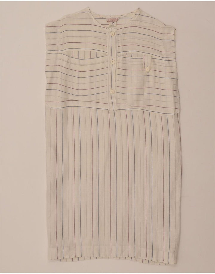 Vintage Womens Sleeveless Shift Dress IT 42 Medium Off White Striped