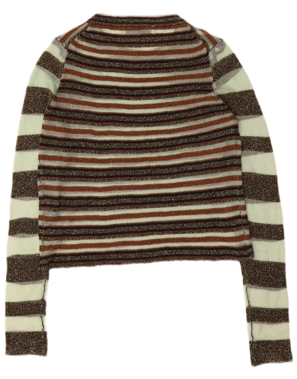 Zara Womens Crop Top Long Sleeve UK 12 Medium Multicoloured Striped