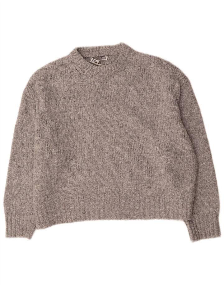 Zara Womens Oversized Crew Neck Jumper Sweater UK 14 Medium Grey Acrylic