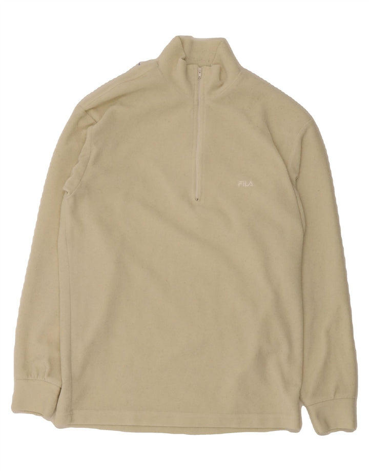 FILA Mens Zip Neck Fleece Jumper IT 46 Small Off White Polyester Vintage Fila and Second-Hand Fila from Messina Hembry 