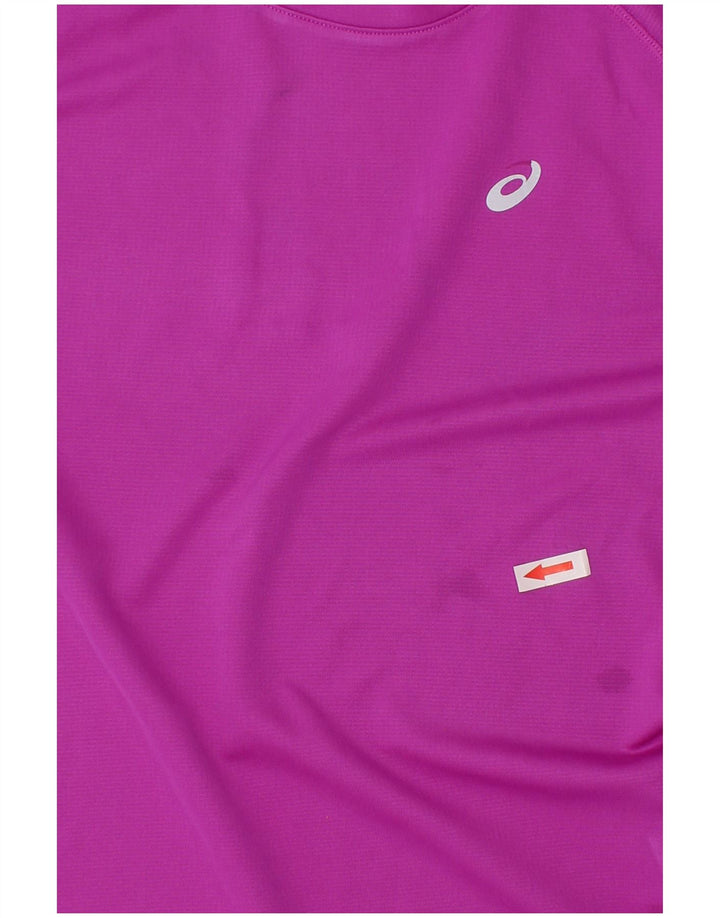 Asics Boys T-Shirt Top 10-11 Years Small Purple Striped Polyester