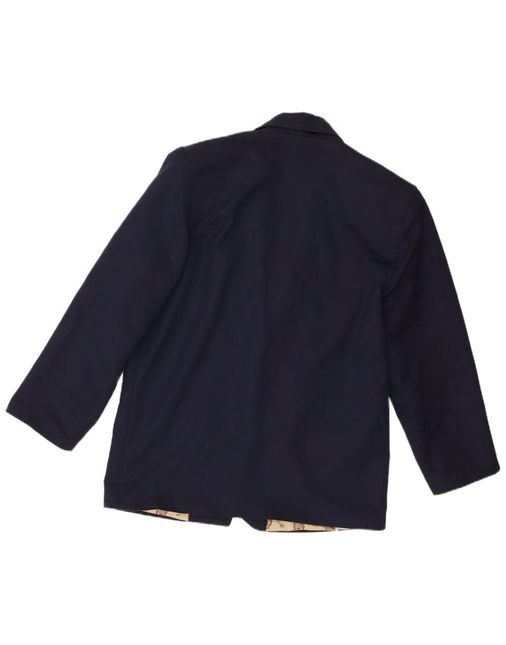 Vintage Womens 1 Button Blazer Jacket UK 14 Medium Navy Blue Polyester
