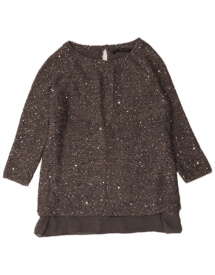Zara Womens 3/4 Sleeve Tunic Top UK 14 Medium Grey Flecked Polyester