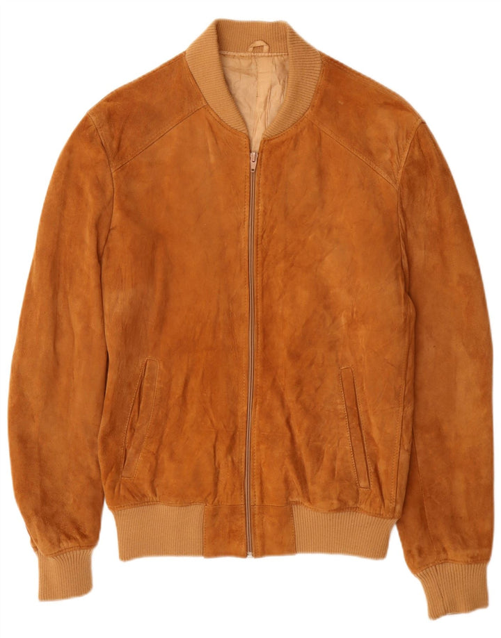 Vintage Mens Suede Bomber Jacket IT 52 XL Beige Leather