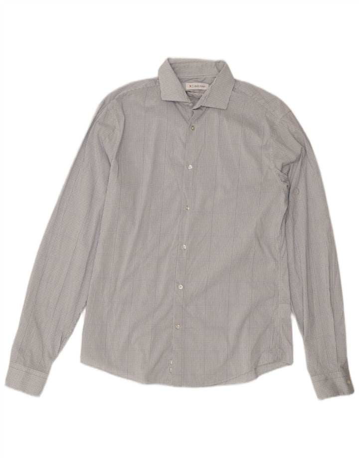 Calvin Klein Mens Extra Slim Fit Shirt Size 15 Medium Blue Check