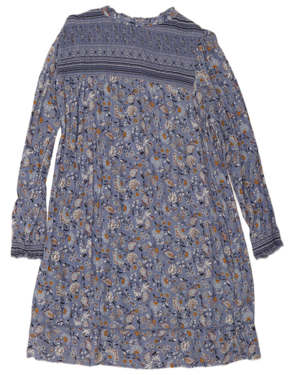 Vestido básico feminino de manga comprida Fat Face UK 12 Viscose floral azul médio