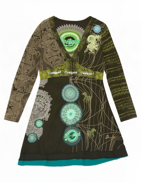 Desigual Womens A-Line Dress UK 14 Large Green Paisley Cotton