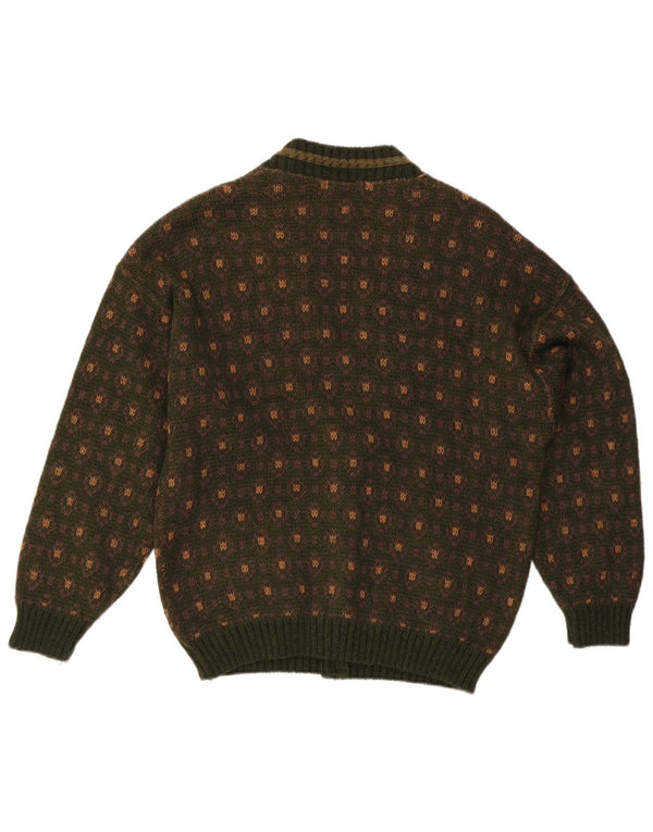 Il Granchio Mens Cardigan Sweater Large Green Geometric Acrylic