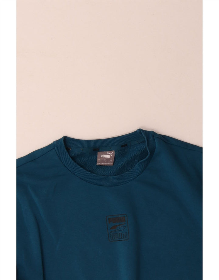 PUMA Mens Sweatshirt Jumper Large Blue Colourblock Cotton