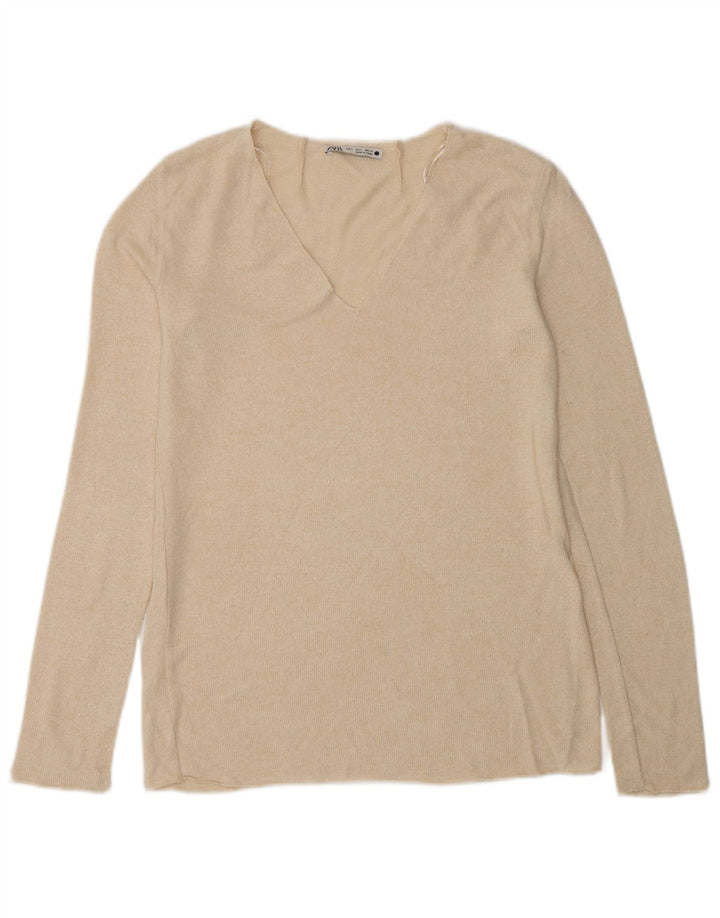 Zara Womens Top Long Sleeve UK 10 Small Beige
