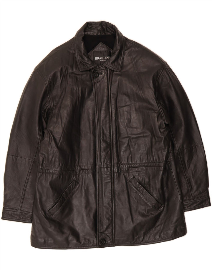 BRANDINI Mens Leather Coat UK 42 XL Black Leather Vintage Brandini and Second-Hand Brandini from Messina Hembry 