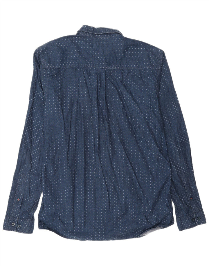 JACK & JONES Mens Shirt Large Navy Blue Spotted Cotton