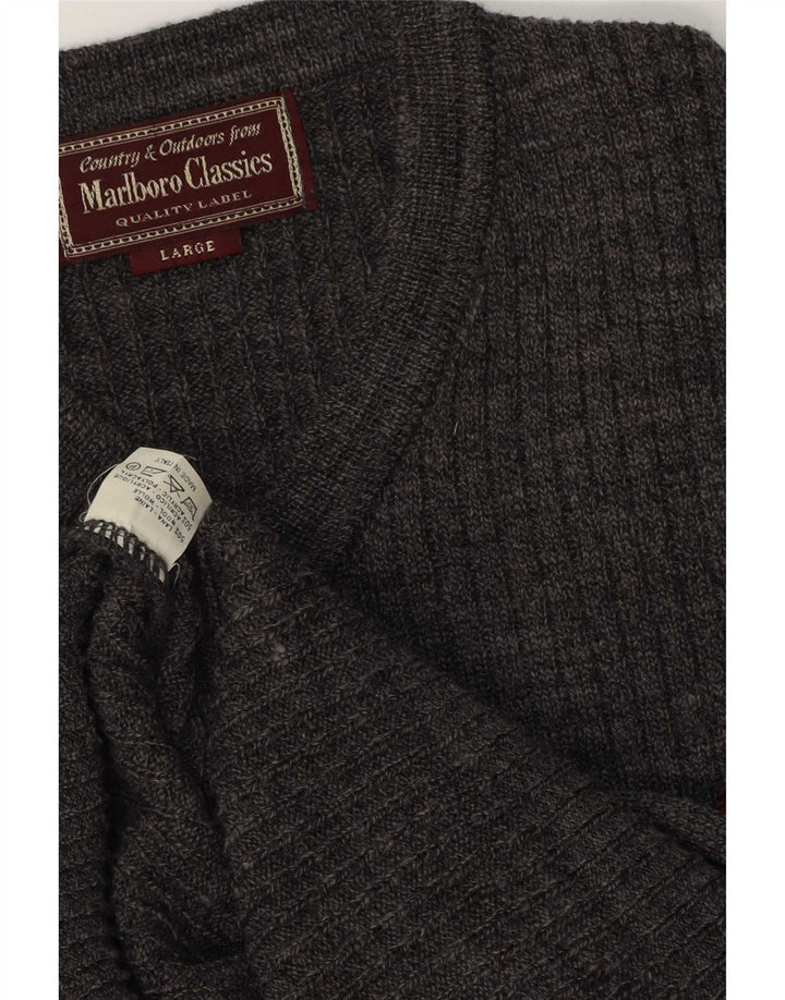 Marlboro Classics Maglione da uomo con scollo a V grande lana grigia