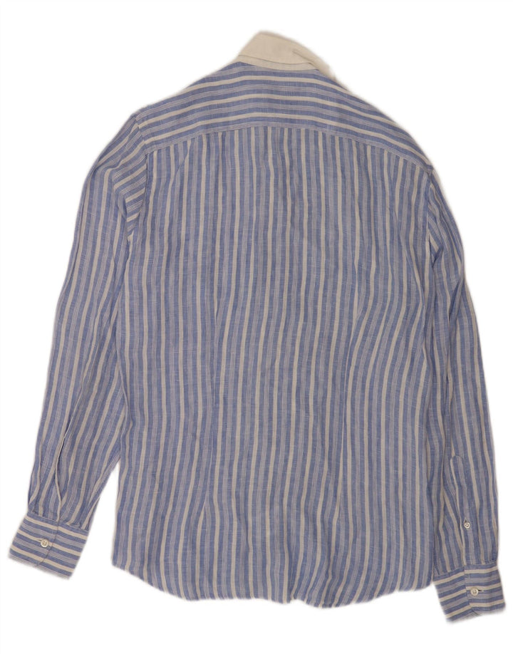Fred Perry Mens Slim Fit Shirt Small Blue Striped Linen