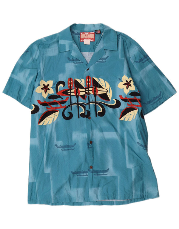 RJC Mens Graphic Short Sleeve Shirt Large Blue Floral Cotton