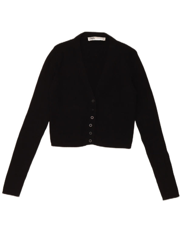 Zara Womens Crop Cardigan Pull UK 8 Petit Noir