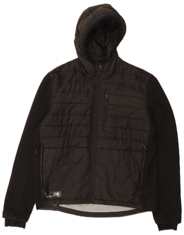 Zara Mens Hooded Padded Jacket UK 40 Large Black Cotton